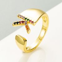 Copper Gold Micro-inlaid Zircon Letter Open Ring main image 5