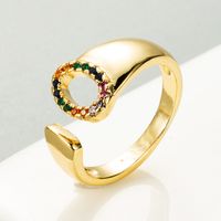 Copper Gold Micro-inlaid Zircon Letter Open Ring main image 4