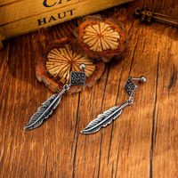 Fashion Retro Stainless Steel Feather Pendant Earrings main image 4