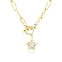 Collar De Estrella De Cinco Puntas Con Diamantes Bañados En Oro main image 1