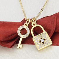 Inlaid Zirconium Key Lock Diamond Pendant Necklace main image 3