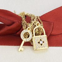 Inlaid Zirconium Key Lock Diamond Pendant Necklace main image 4