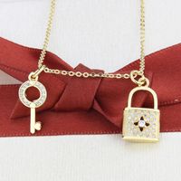 Inlaid Zirconium Key Lock Diamond Pendant Necklace main image 6