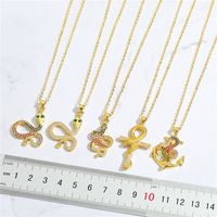 European Cross-border Sold Jewelry Retro Punk Personality Colorful Crystals Snake Boat Anchor Cross Pendant Necklace Clavicle Chain Female main image 6