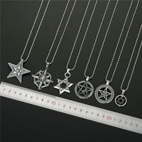 Domineering Punk Personality Men's Necklace Six-pointed Star Hollow Star Compass Pendant Necklace European Cross-border Sold Jewelry main image 6
