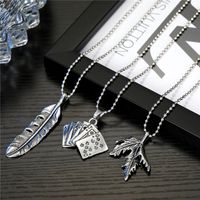 European Creative Personality Vintage Necklace Feather Maple Leaf Playing Card Alloy Large Pendant Necklace Ornament main image 1