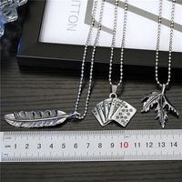 European Creative Personality Vintage Necklace Feather Maple Leaf Playing Card Alloy Large Pendant Necklace Ornament main image 6