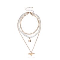 Alloy Lock-shaped Angel Heart-shaped Pendant Pearl Necklace sku image 1