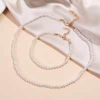 Bohemian Pearl Woven Necklace Bracelet Set sku image 1