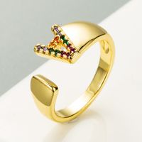 Copper Gold Micro-inlaid Zircon Letter Open Ring sku image 1