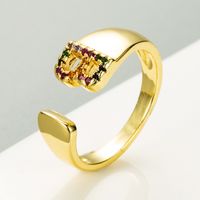 Copper Gold Micro-inlaid Zircon Letter Open Ring sku image 2