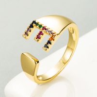 Copper Gold Micro-inlaid Zircon Letter Open Ring sku image 5