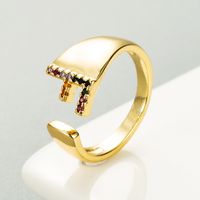 Copper Gold Micro-inlaid Zircon Letter Open Ring sku image 6