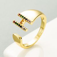 Copper Gold Micro-inlaid Zircon Letter Open Ring sku image 8