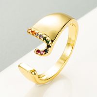 Copper Gold Micro-inlaid Zircon Letter Open Ring sku image 10