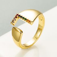 Copper Gold Micro-inlaid Zircon Letter Open Ring sku image 12