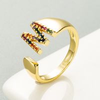 Copper Gold Micro-inlaid Zircon Letter Open Ring sku image 13