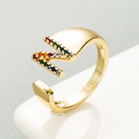 Copper Gold Micro-inlaid Zircon Letter Open Ring sku image 14