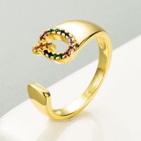 Copper Gold Micro-inlaid Zircon Letter Open Ring sku image 17