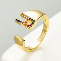 Copper Gold Micro-inlaid Zircon Letter Open Ring sku image 18
