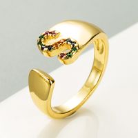 Copper Gold Micro-inlaid Zircon Letter Open Ring sku image 19
