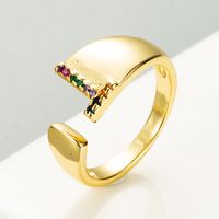 Copper Gold Micro-inlaid Zircon Letter Open Ring sku image 20