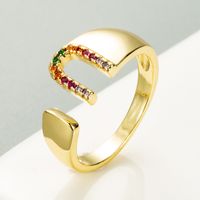 Copper Gold Micro-inlaid Zircon Letter Open Ring sku image 21