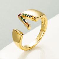 Copper Gold Micro-inlaid Zircon Letter Open Ring sku image 22