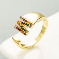 Copper Gold Micro-inlaid Zircon Letter Open Ring sku image 23