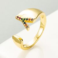 Copper Gold Micro-inlaid Zircon Letter Open Ring sku image 25