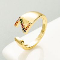 Copper Gold Micro-inlaid Zircon Letter Open Ring sku image 26