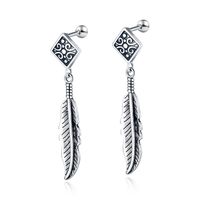 Fashion Retro Stainless Steel Feather Pendant Earrings sku image 1
