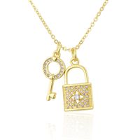 Inlaid Zirconium Key Lock Diamond Pendant Necklace sku image 1