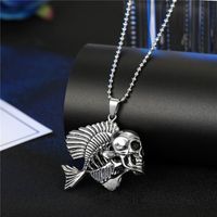 Personalized Men's Necklace Punk Hip Hop Skull Wings Goat Animal Pendant Alloy Necklace sku image 6
