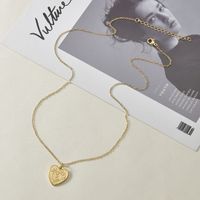 New Retro Stainless Steel 14k Peach Heart Embossed Pattern Heart-shaped Letter Necklace main image 3