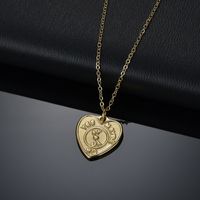 New Retro Stainless Steel 14k Peach Heart Embossed Pattern Heart-shaped Letter Necklace main image 4