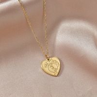 New Retro Stainless Steel 14k Peach Heart Embossed Pattern Heart-shaped Letter Necklace main image 5