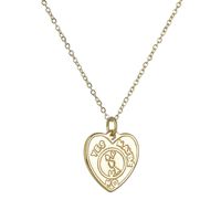 New Retro Stainless Steel 14k Peach Heart Embossed Pattern Heart-shaped Letter Necklace main image 6