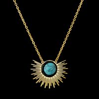 New Stainless Steel 18k Golden Sun Flower Turquoise Necklace main image 1