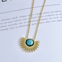 New Stainless Steel 18k Golden Sun Flower Turquoise Necklace main image 3