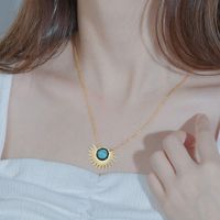 New Stainless Steel 18k Golden Sun Flower Turquoise Necklace main image 4