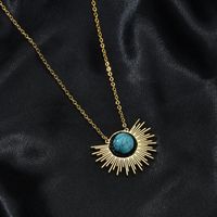 New Stainless Steel 18k Golden Sun Flower Turquoise Necklace main image 5