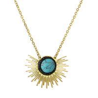 New Stainless Steel 18k Golden Sun Flower Turquoise Necklace main image 6