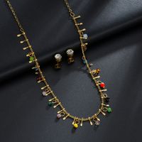 Bohemian Color Rice Bead Necklace Earrings Set main image 4