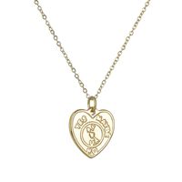 New Retro Stainless Steel 14k Peach Heart Embossed Pattern Heart-shaped Letter Necklace sku image 1