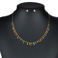 Bohemian Color Rice Bead Necklace Earrings Set sku image 1