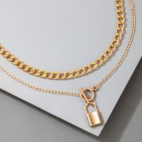 Retro Double-layer Gold Lock Necklace main image 3