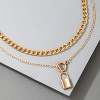 Retro Double-layer Gold Lock Necklace main image 4