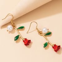 Retro Red Flower Exquisite Pearl Earrings main image 4