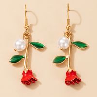 Retro Red Flower Exquisite Pearl Earrings main image 6